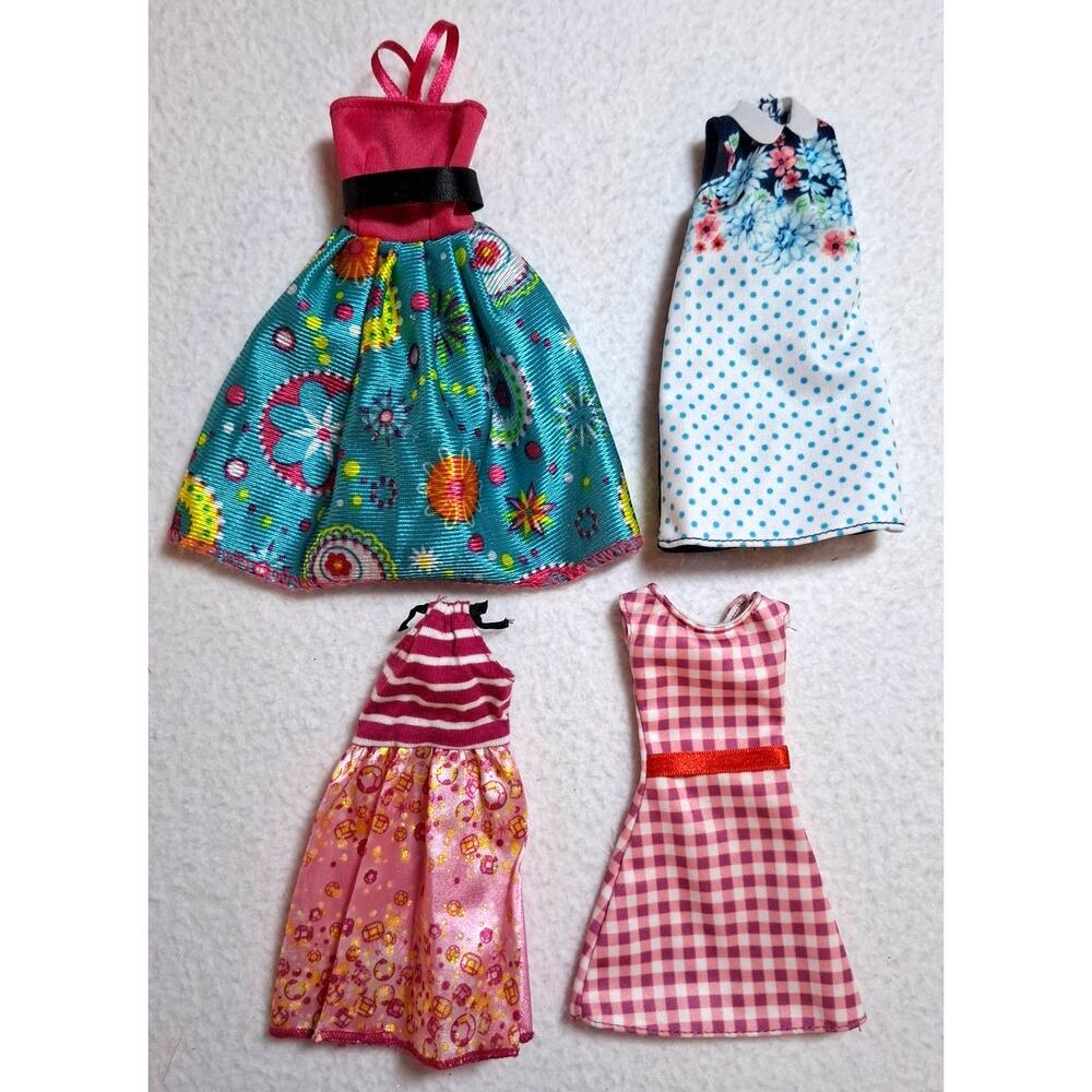 Vtg 90s Barbie Size Lot 4 Dresses Conservative Modest Red Blue Pink 1/6 Scale